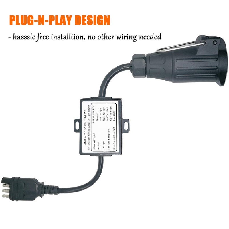 CARROFIX US Vehicle 4-Way Flat Adapter to European 13-Pin Round Plug Trailer Light Converter - Plug and Play Design - Image 2